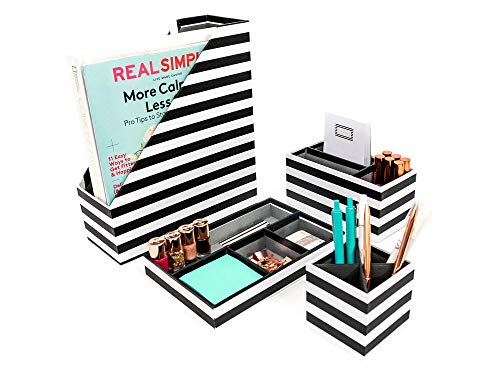 Algopix Similar Product 5 - Blu Monaco Black  White Stripes Desk