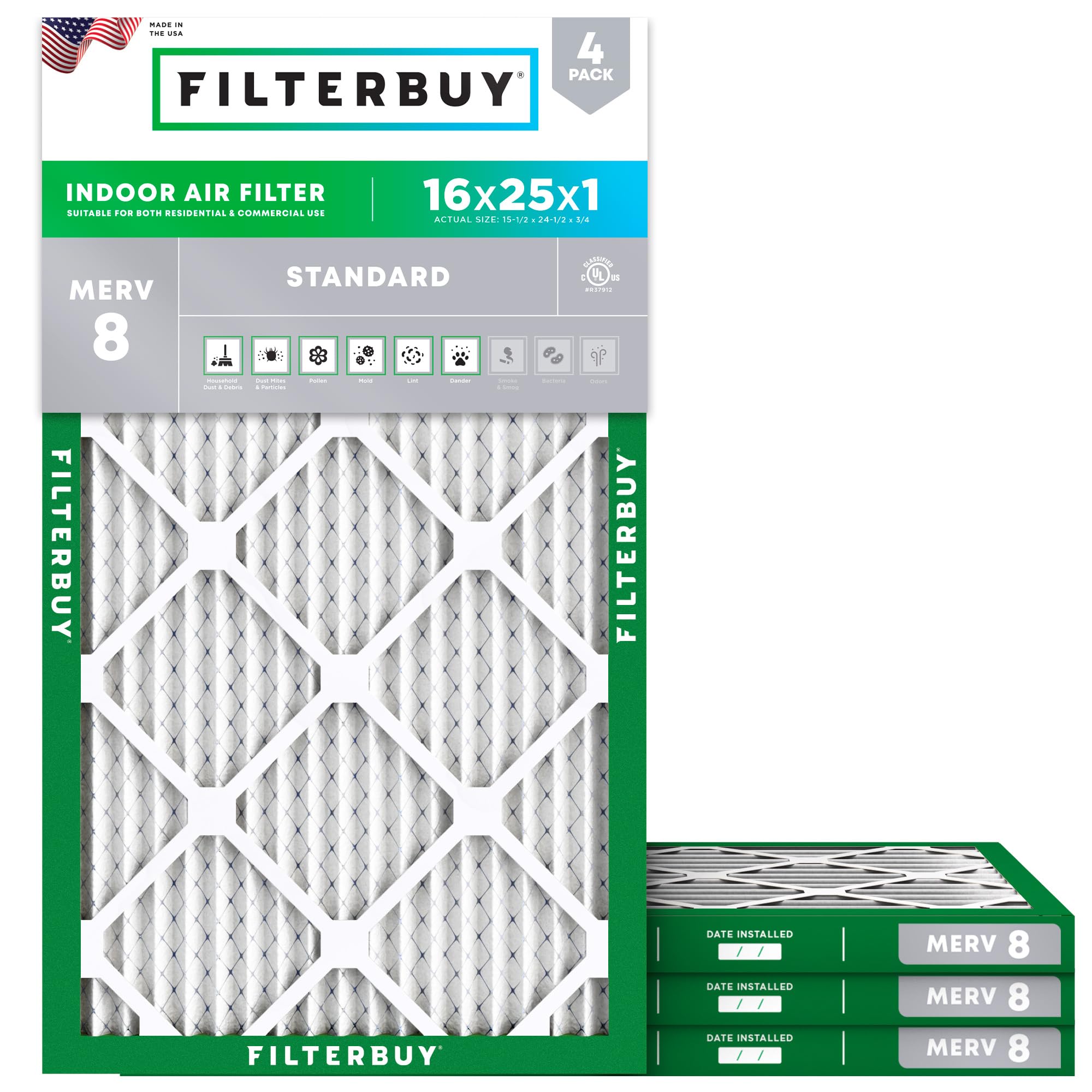 Algopix Similar Product 8 - Filterbuy 16x25x1 Air Filter MERV 8