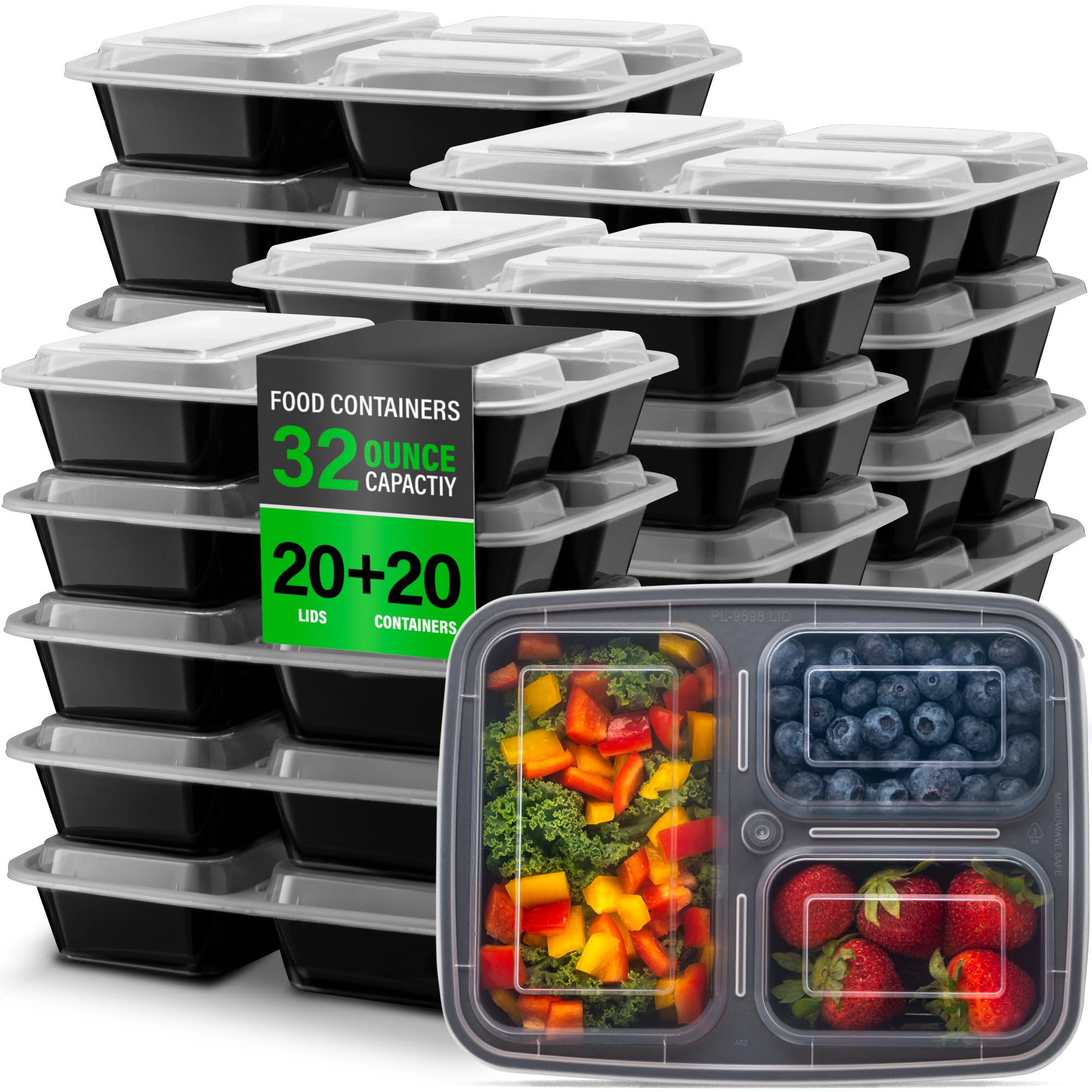 Algopix Similar Product 13 - Ez Prepa 20 Pack 32oz 3 Compartment