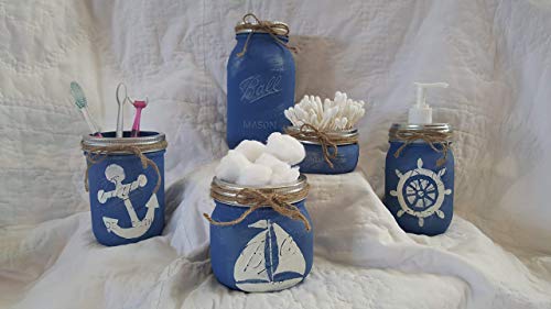 Algopix Similar Product 7 - Nautical Mason Jar Bathroom Set
