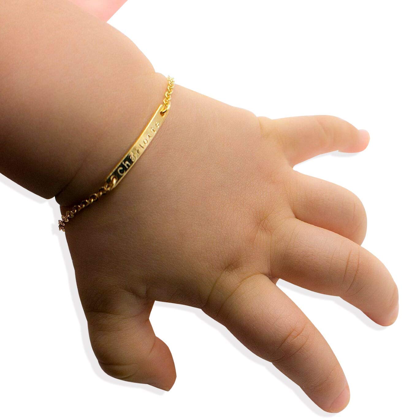 Algopix Similar Product 9 - Baby Name Bar ID Bracelet Gold Plated