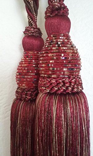 Algopix Similar Product 4 - Elegant Beaded Exotic Burgandy Tiebacks