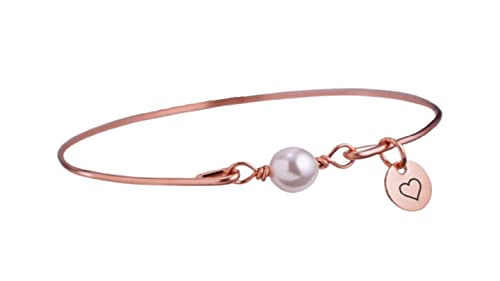 Algopix Similar Product 11 - Rose Gold Pearl Bangle Bracelet with