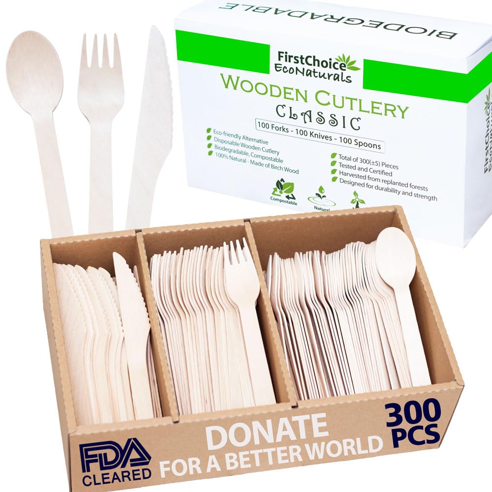 Algopix Similar Product 10 - 300Piece Compostable Wooden Cutlery