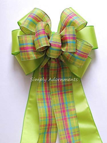 Algopix Similar Product 19 - Green Pink Plaid Bow Easter Plaid