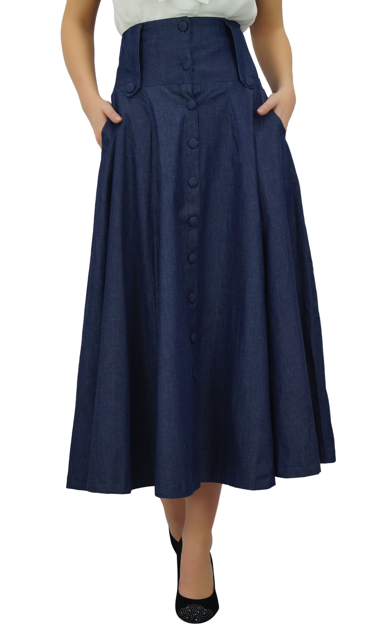 Algopix Similar Product 14 - Bimba MidCalf High Waist Denim Skirt