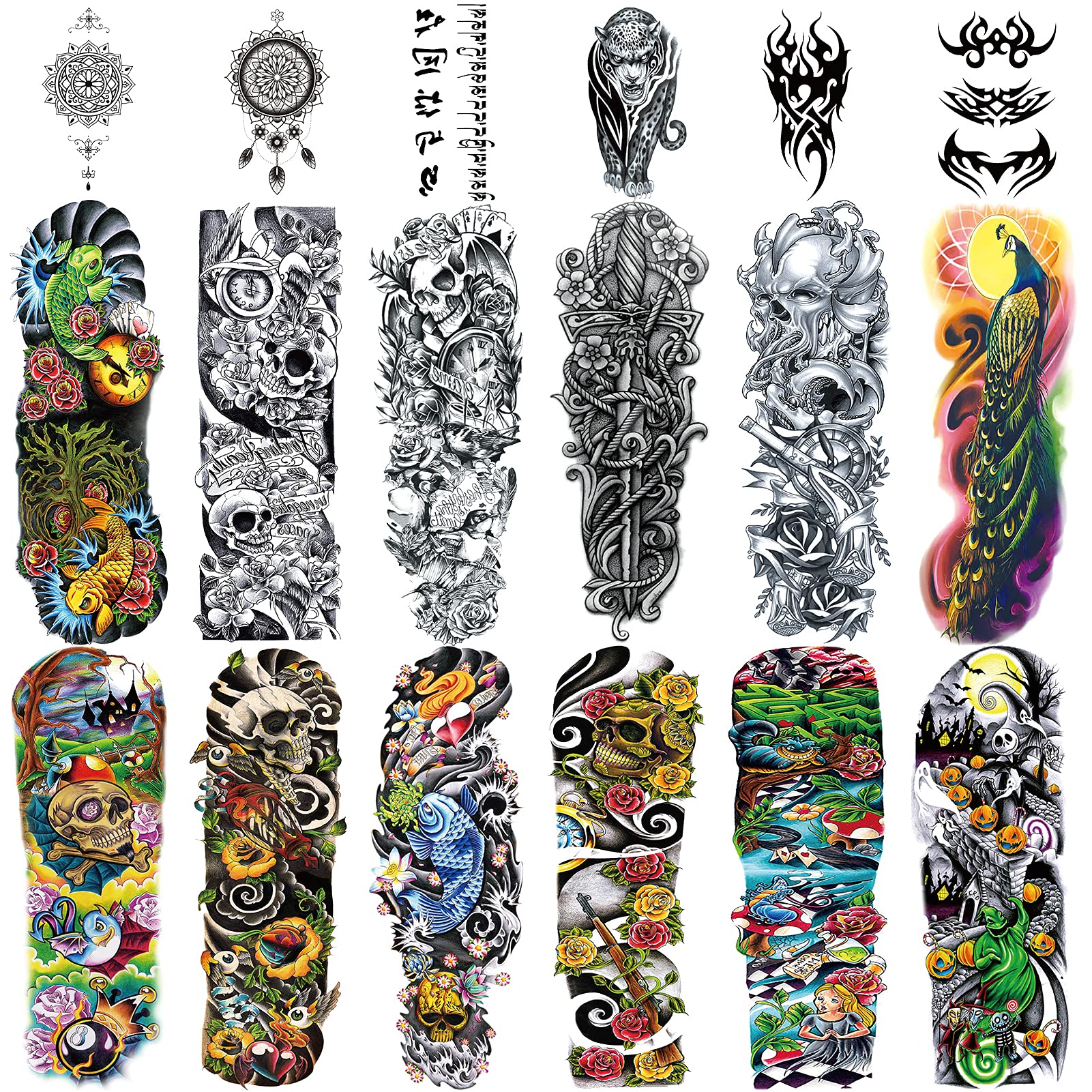 Algopix Similar Product 19 - Full Arm Temporary Tattoo 18 Sheets