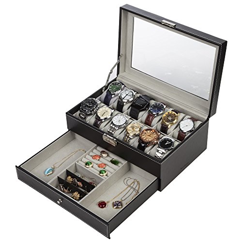Algopix Similar Product 19 - Readaeer Black Leather 12 Watch Box