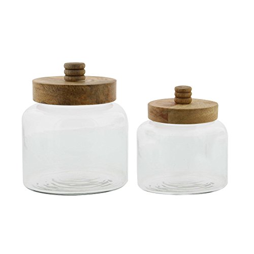 Algopix Similar Product 1 - Benzara Clear Glass Wood, Set of 2 Jar