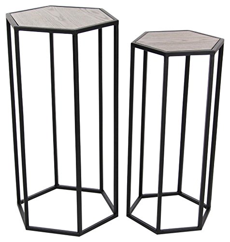 Algopix Similar Product 18 - Benzara 2 Piece Hexagonal Metal Wood