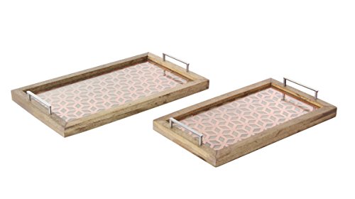 Algopix Similar Product 16 - Benzara Wooden Metal Glass Tray with