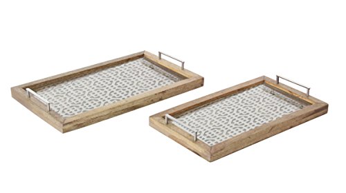 Algopix Similar Product 15 - Benzara Wooden Metal Glass Tray Set of