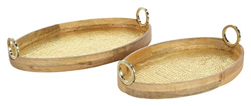 Algopix Similar Product 20 - Benzara Oval Base Wooden Brass Tray