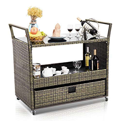 Algopix Similar Product 2 - Giantex Rolling Wicker Cart Rattan Bar