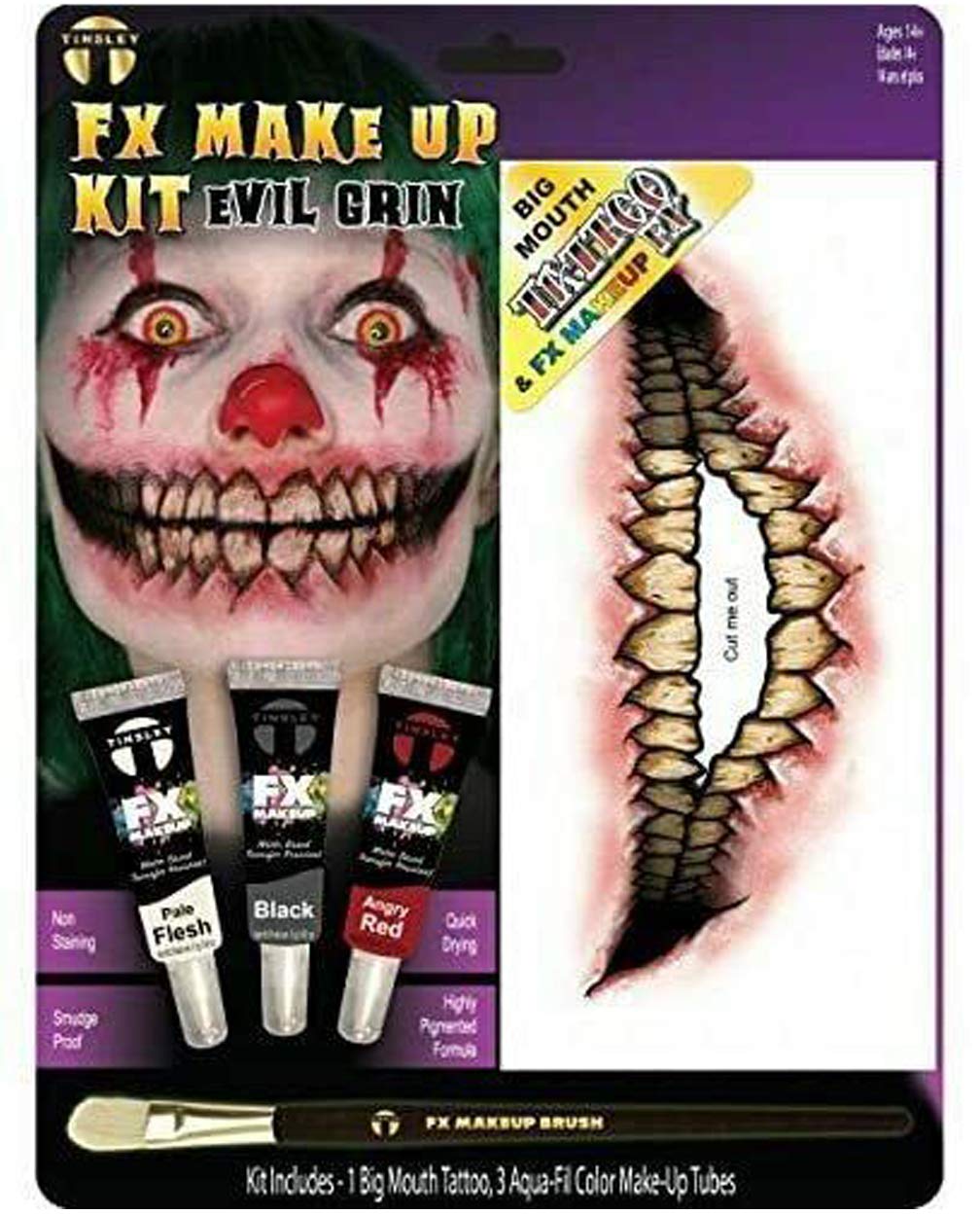 Algopix Similar Product 15 - Tinsley Transfers Evil Clown FX Tattoo