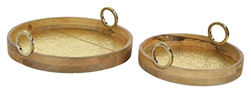 Algopix Similar Product 2 - Benzara Round Base Wooden Brass Tray