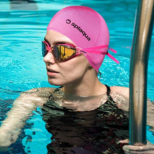 Algopix Similar Product 1 - Splaqua Pink Lycra Swim Cap Comfort