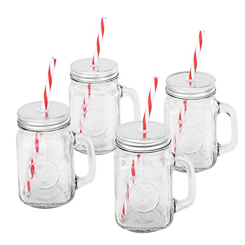 Algopix Similar Product 17 - Mason Jar Mugs with Handle SILVER Lid