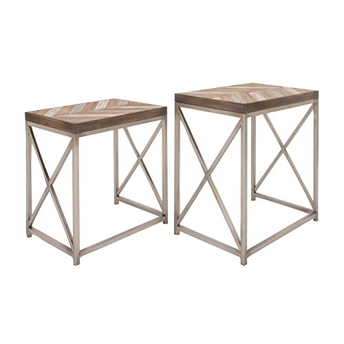 Algopix Similar Product 1 - Benzara Metal Wood Nest Table, Set of 2