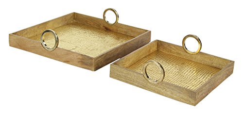 Algopix Similar Product 13 - Benzara Brass Wooden Tray with Square