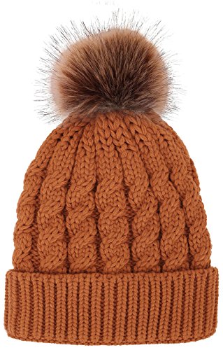 Algopix Similar Product 6 - Winter Hand Knit Beanie Hat with Faux