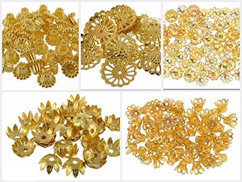 Algopix Similar Product 2 - GOELX Golden Fancy Flower Bead Caps