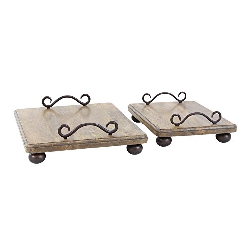 Algopix Similar Product 4 - Benzara Splendid Wood Metal Tray Set