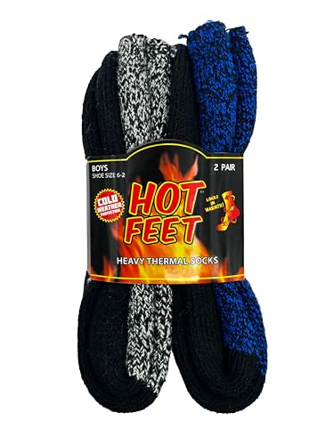 Algopix Similar Product 9 - Hot Feet Boys 2 Pairs Heavy Thermal