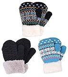 Algopix Similar Product 17 - 3 Pairs Boys Sherpa Lined Knit Mittens