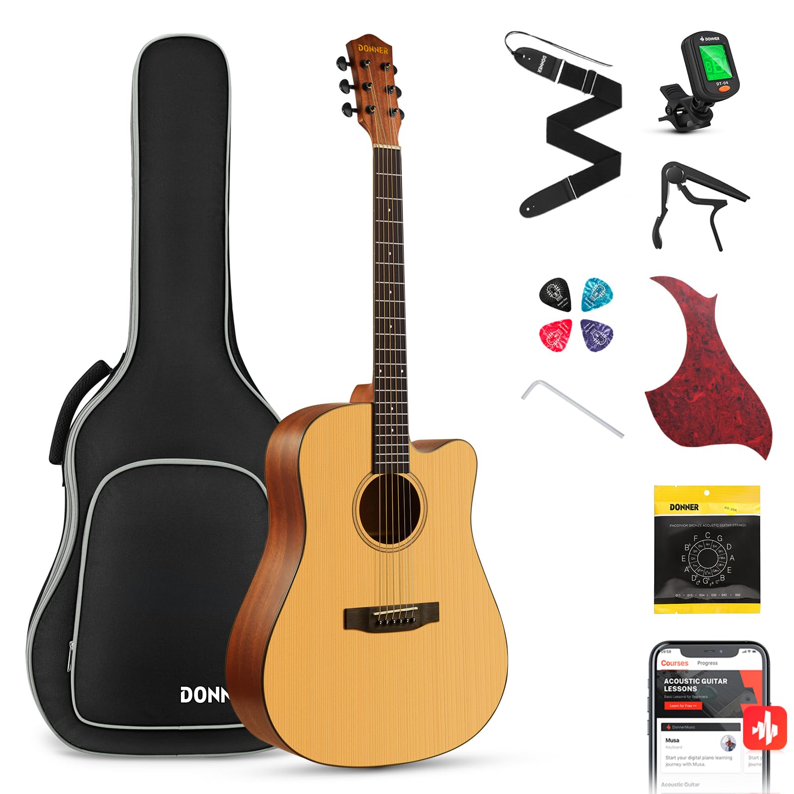 Algopix Similar Product 2 - Donner 41 Acoustic Guitar Bundle for
