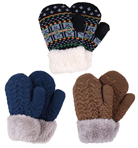 Algopix Similar Product 4 - 3 Pairs Boys Sherpa Lined Winter Knit