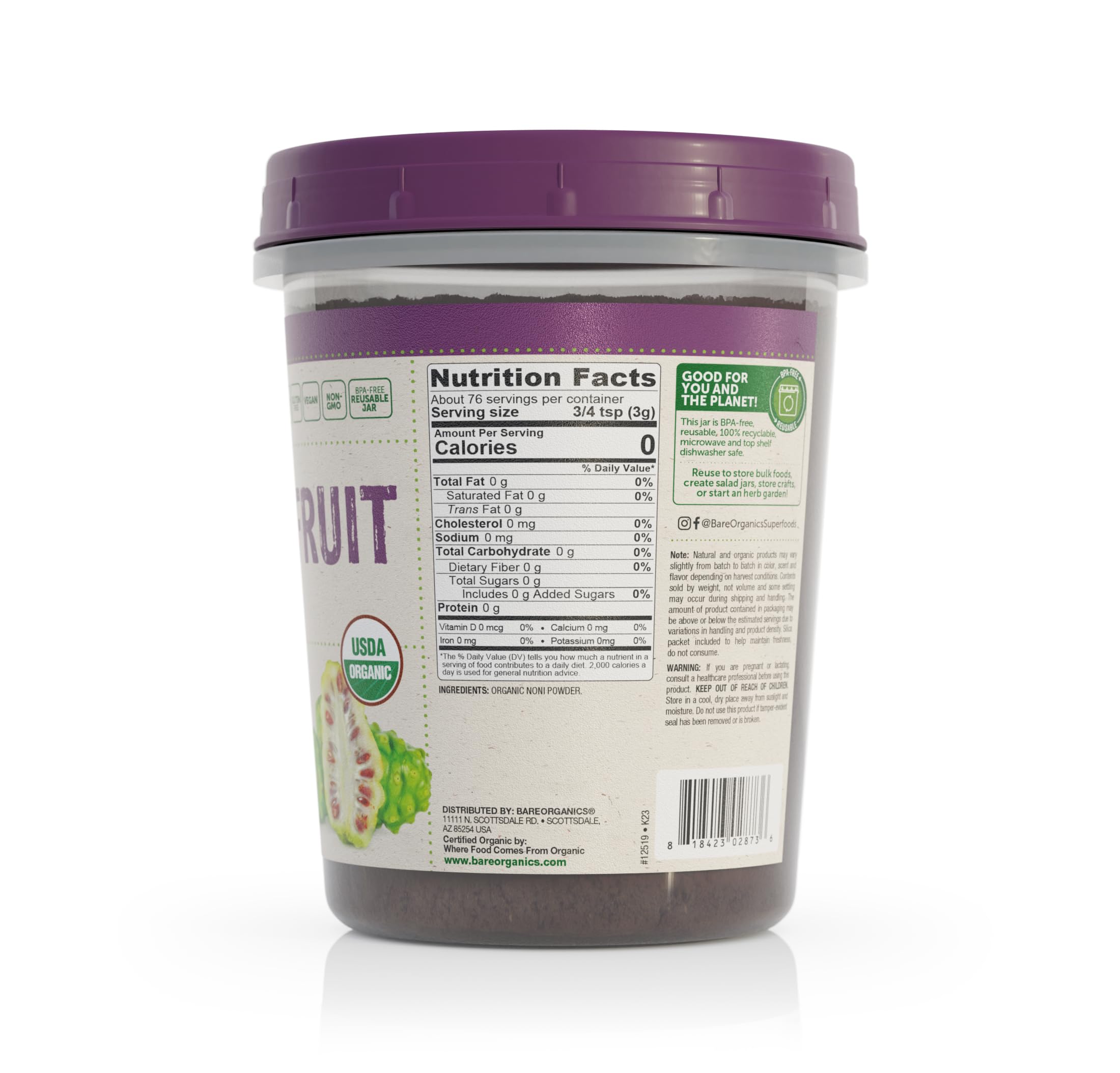 Algopix Similar Product 14 - BareOrganics Noni Fruit Powder, 8 Ounce