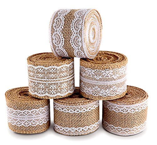 Algopix Similar Product 19 - ilauke 6 Rolls Burlap Ribbon with White