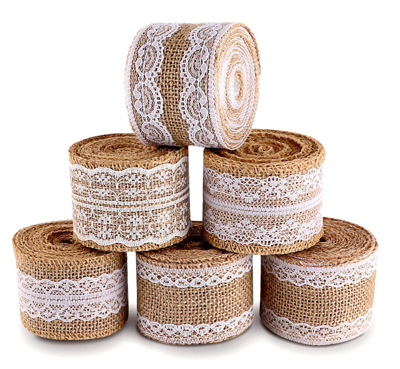 Algopix Similar Product 5 - ilauke 6 Rolls Burlap Ribbon with White