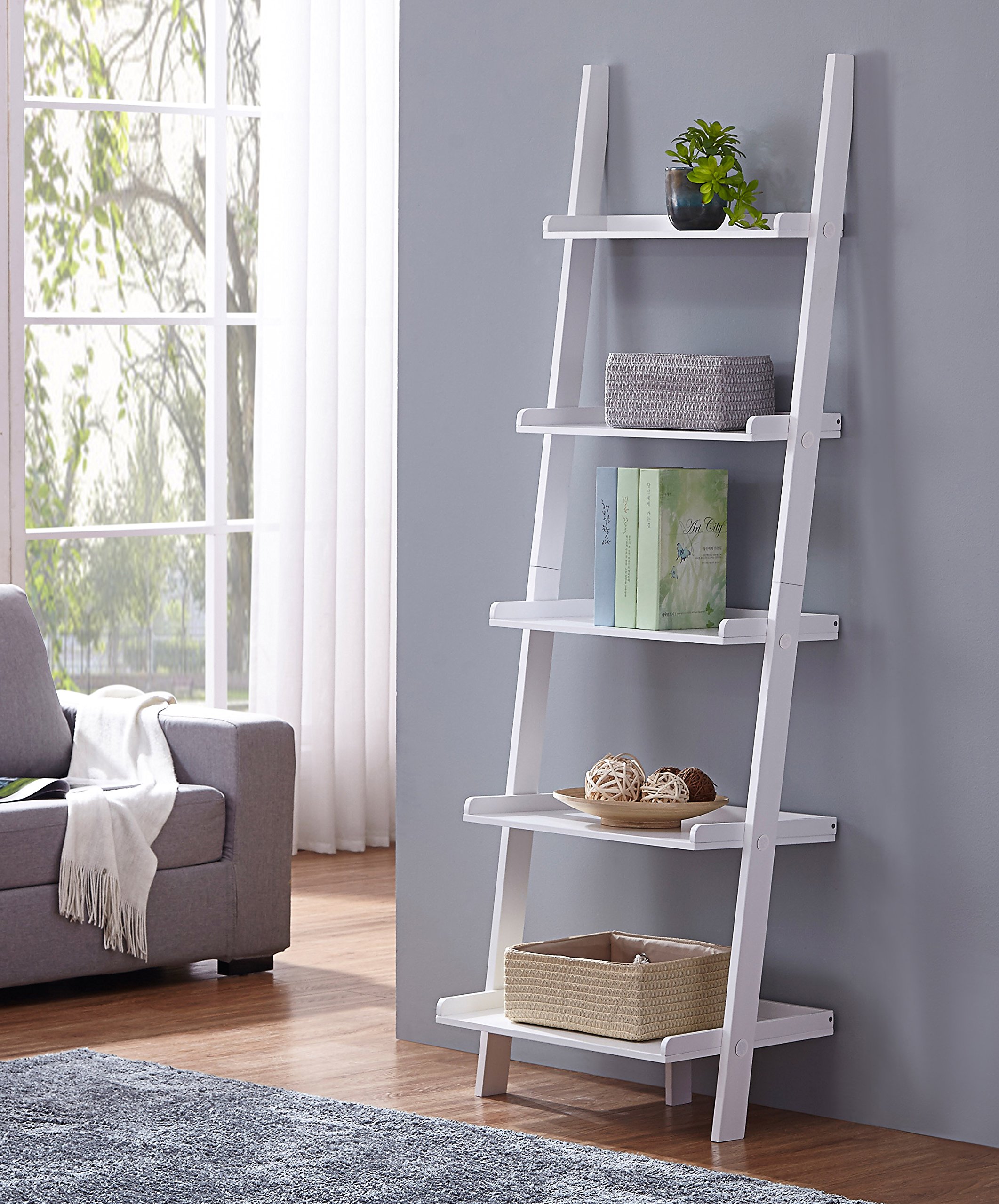 Algopix Similar Product 12 - White Finish 5 Tier Bookcase Shelf