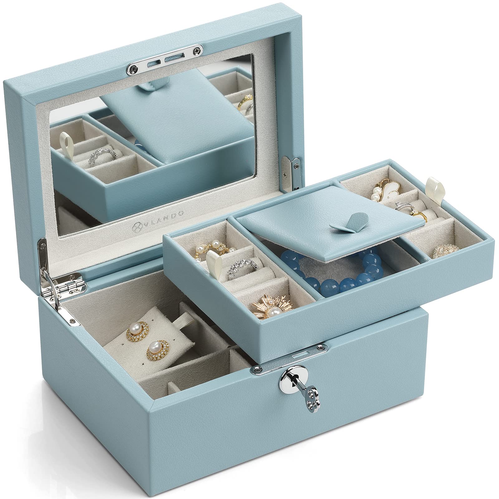 Algopix Similar Product 16 - Vlando Two Tray Lockable Jewelry Box