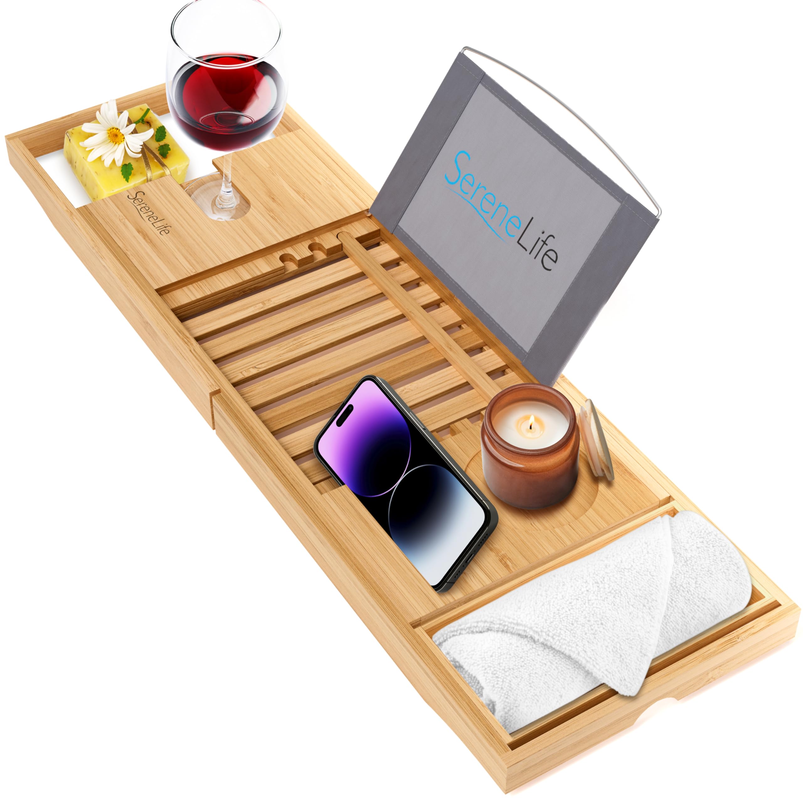 Algopix Similar Product 20 - SereneLife Luxury Bamboo Bathtub Caddy