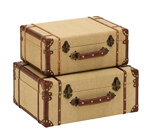 Algopix Similar Product 10 - Benzara Old Look Burlap Travel Suitcase