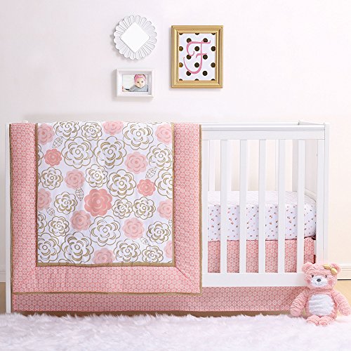 Algopix Similar Product 1 - Coral and Gold Floral Bear 4 Piece Baby