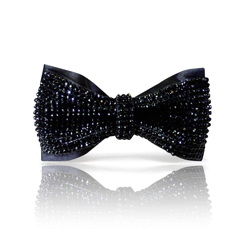Algopix Similar Product 11 - Black Crystal bow tie for men 2 layers