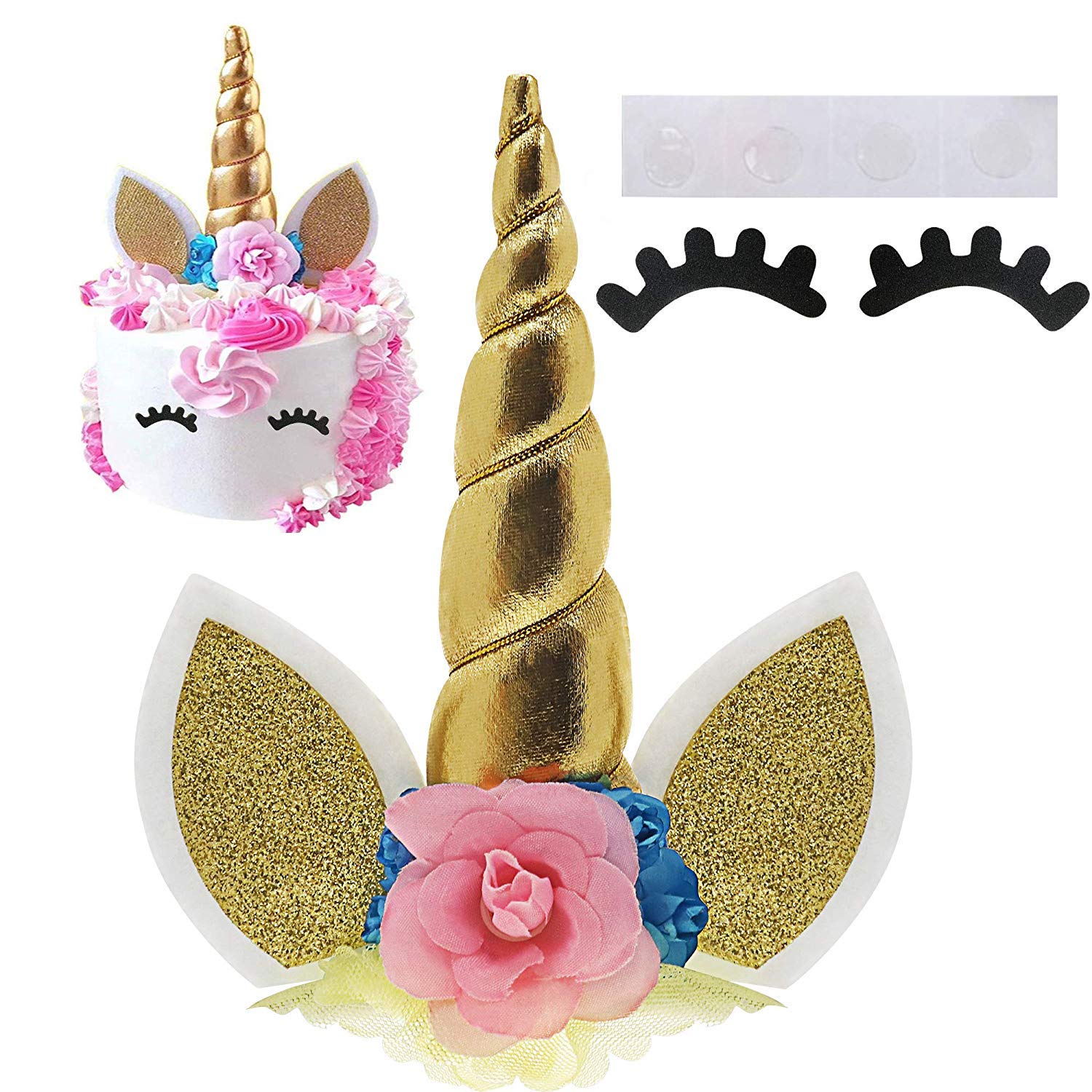 Algopix Similar Product 19 - Unicorn Cake Topper with EyelashesGold
