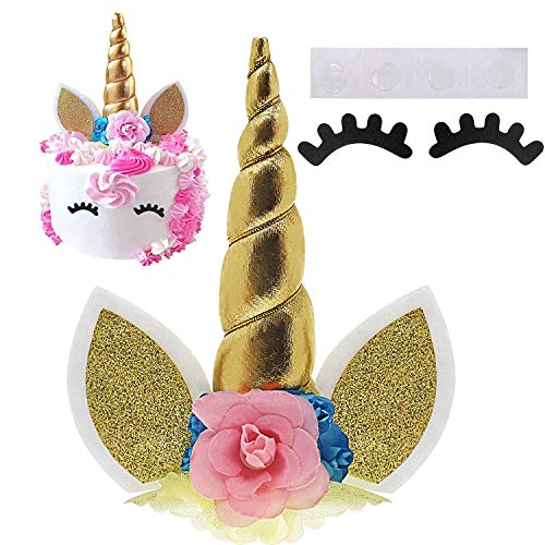 Algopix Similar Product 3 - Unicorn Cake Topper with EyelashesGold