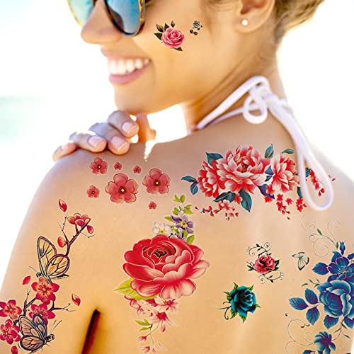 Algopix Similar Product 2 - 32 Sheets Flower Temporary Tattoos for