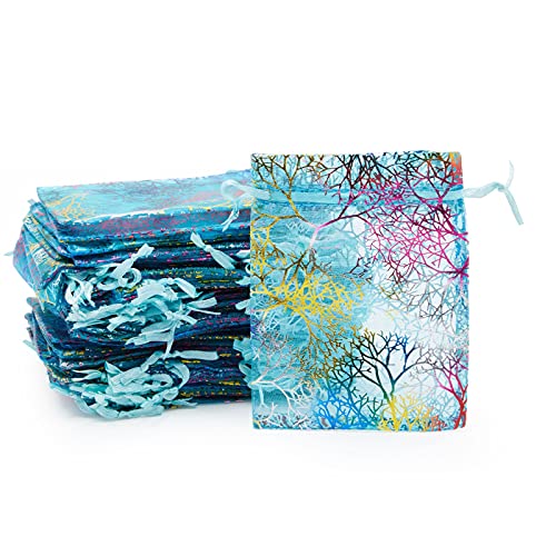 Algopix Similar Product 12 - Small Blue Coral Organza Drawstring