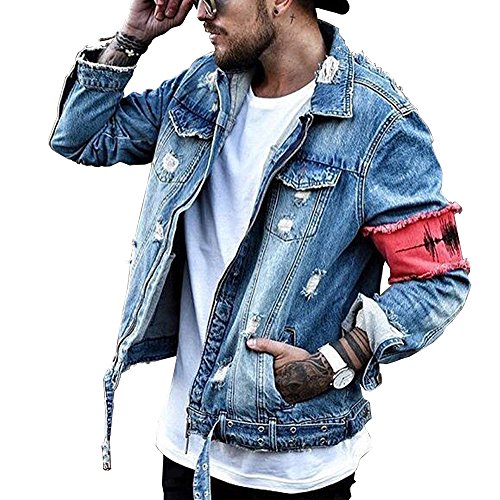 Algopix Similar Product 5 - iooho Mens Denim Jacket Ripped