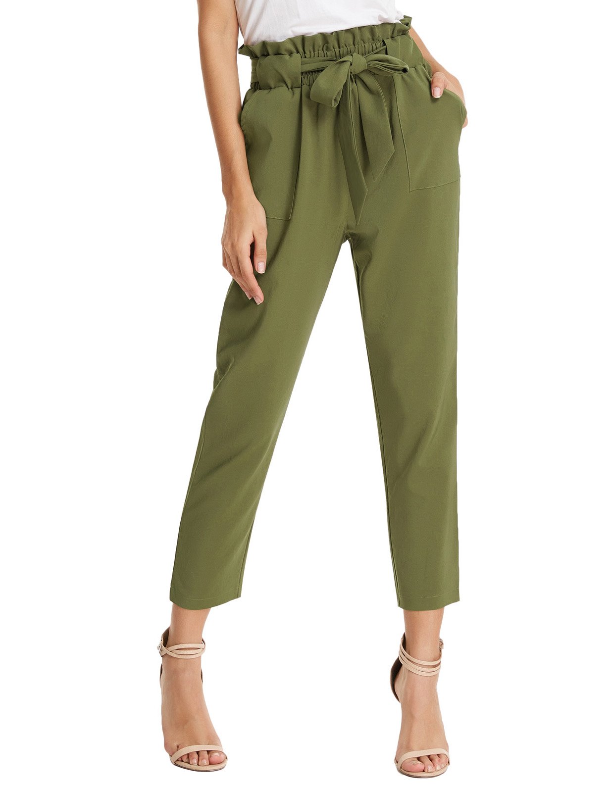 Algopix Similar Product 9 - Womens Simple Solid Ruffle Tie Waist