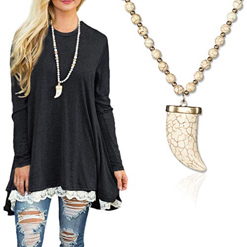 Algopix Similar Product 8 - Sanifer Long Bead Necklace Crescent