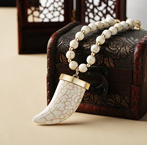 Algopix Similar Product 15 - Sanifer Long Bead Necklace Crescent