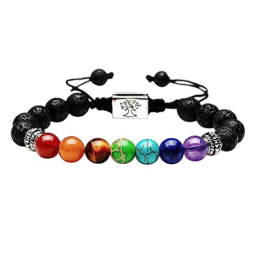 Algopix Similar Product 12 - Black Lava 7 Chakra Bracelet Real Stone
