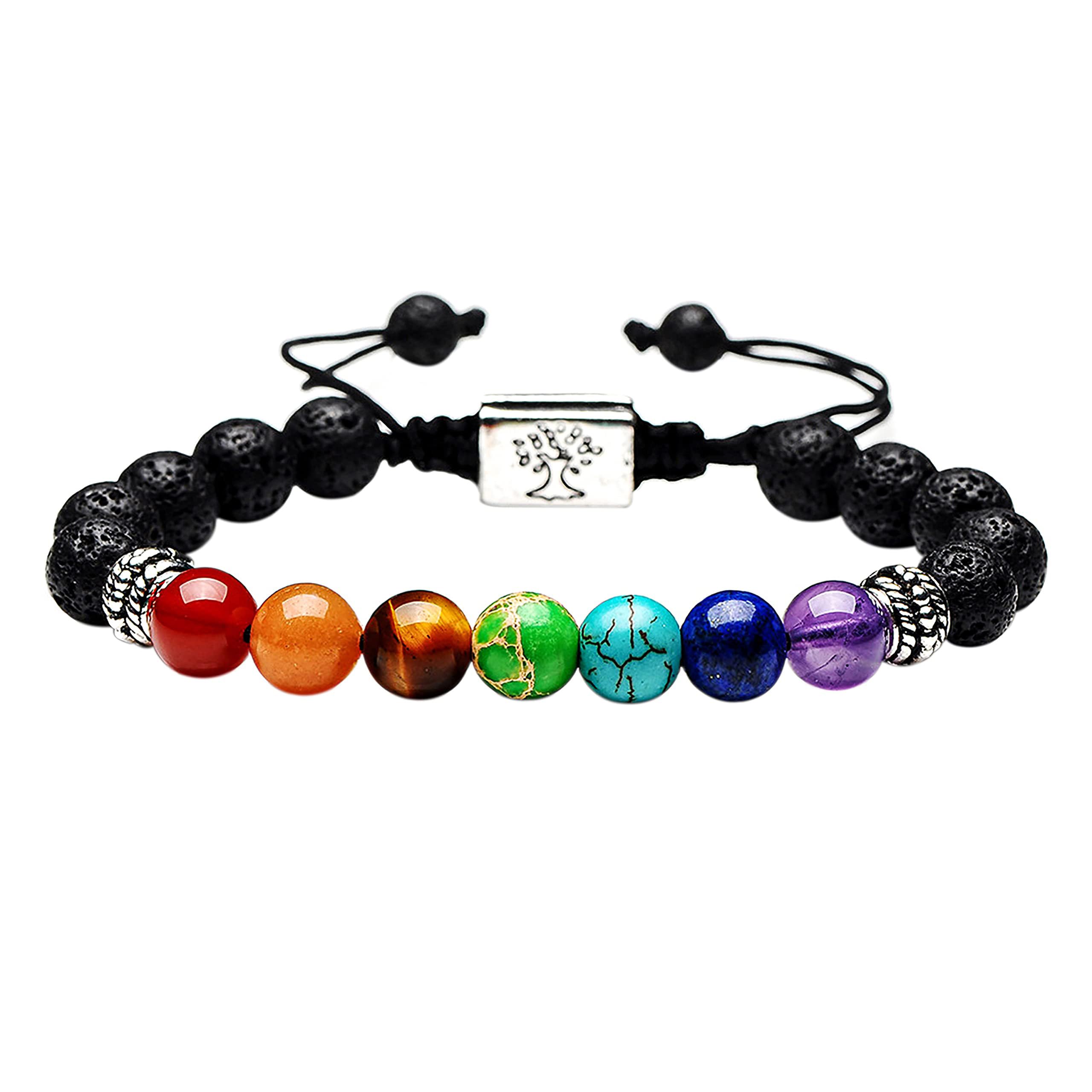 Algopix Similar Product 2 - Black Lava 7 Chakra Bracelet Real Stone